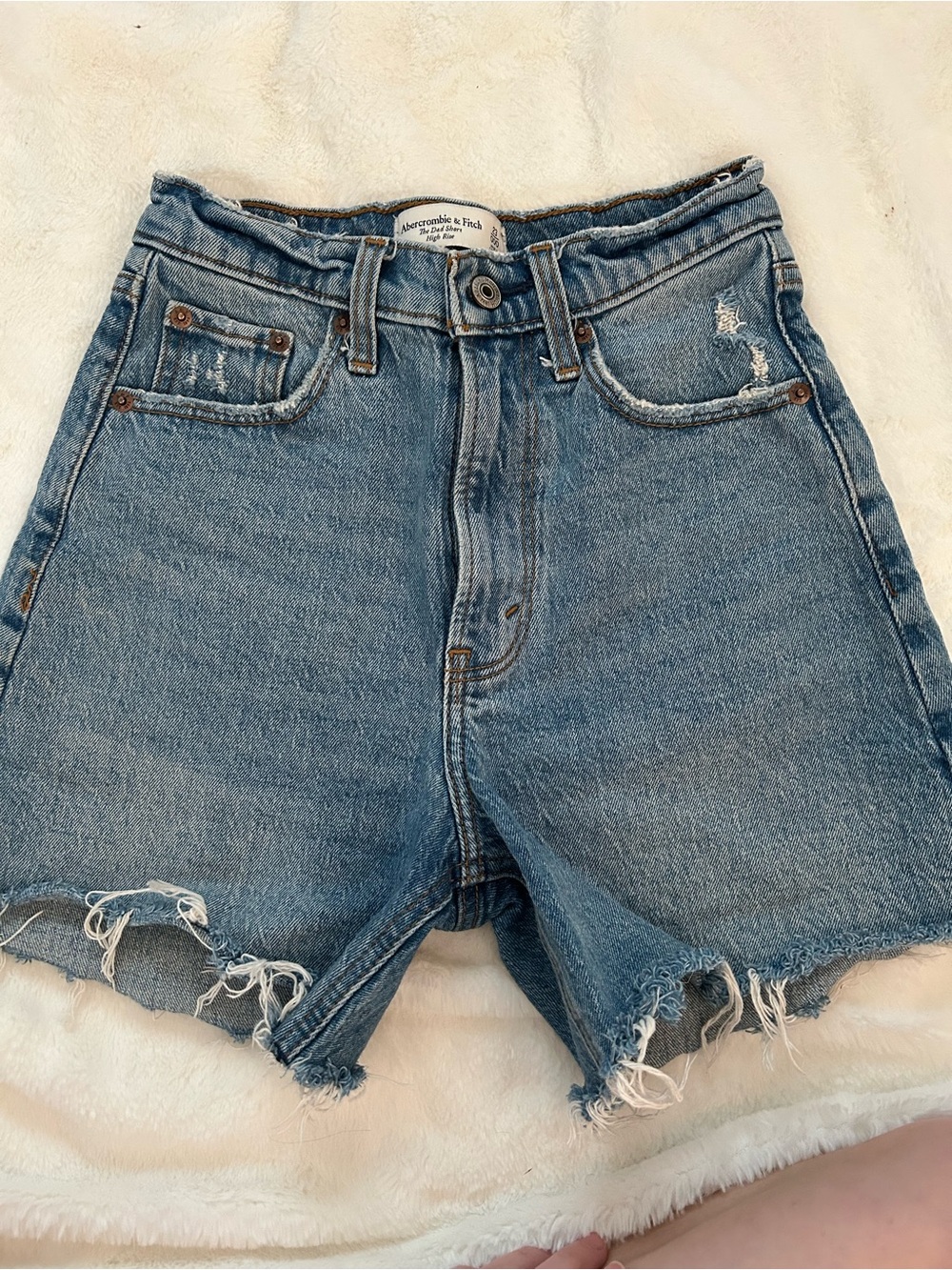 Abercrombie & Fitch Distressed High-Rise Denim Shorts - Blue